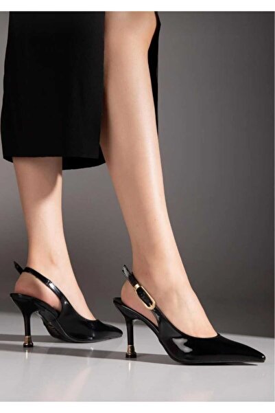 SETTİ MANA Black Patent Leather Pointed Toe Stiletto Women's Shoes