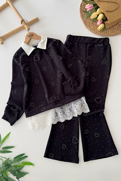 Minigimin Cicileri My Little Girl's (10-13 Years Old) Lace Detailed Heart Sto...