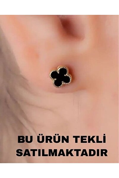 YCL JEWELLERY (TEKLİ) 14 Ayar Altın Siyah yonca küpe 6mm