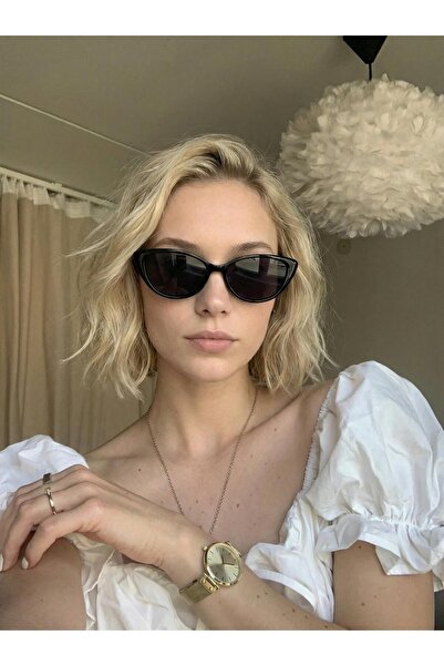 funeyes Diana Black Cat Eye Sunglasses with Thin Slim Frame