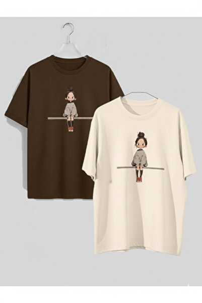 ZİYMO تي شيرت مطبوع برقبة دائرية مكون من قطعتين