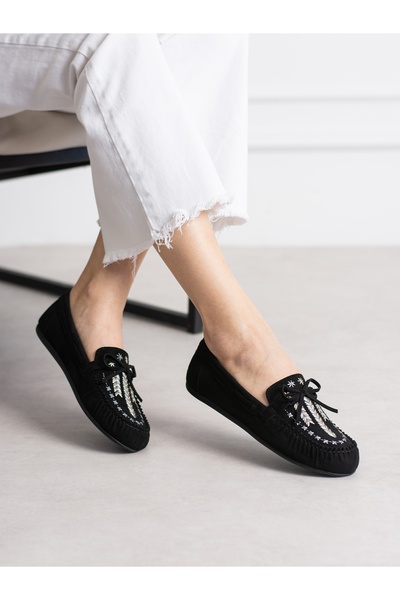 ALEMDAR AYAKKABI BOHEM Черни бродерирани дамски балетни пантофки