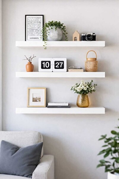 efecraft Beyaz Duvar Rafı 50 cm Yüzer Raf 15 cm Derinlik 1,8 cm Kalınlık