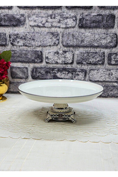 SEÇKİNEV Pisa Round, Silver River Footed Porcelain Presentation Plate 26cm