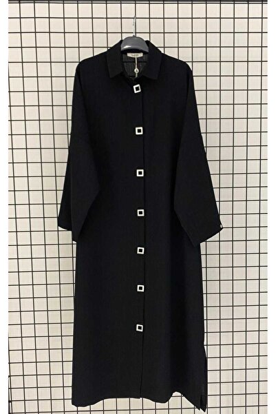 Armine TREND Yeni Sezon Gümüş Kare Düğme Detaylı Çıtçıtlı Oversize Giyçık Par...