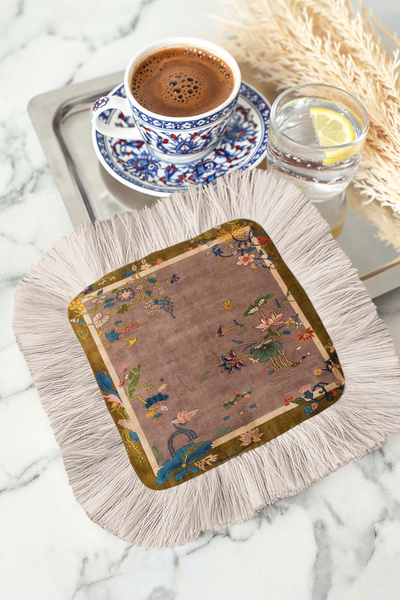 Evimde Bambaşka Κομψό λουλουδάτο χαρτομάντιλο με κρόσσια για παρουσίαση-Μαντη...