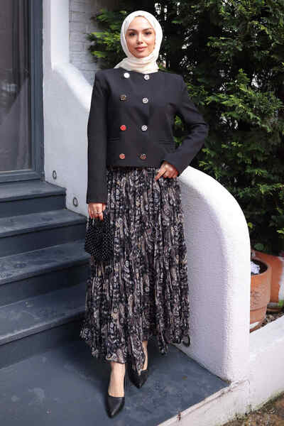 İmajButik Black Jacket Skirt Chiffon Set