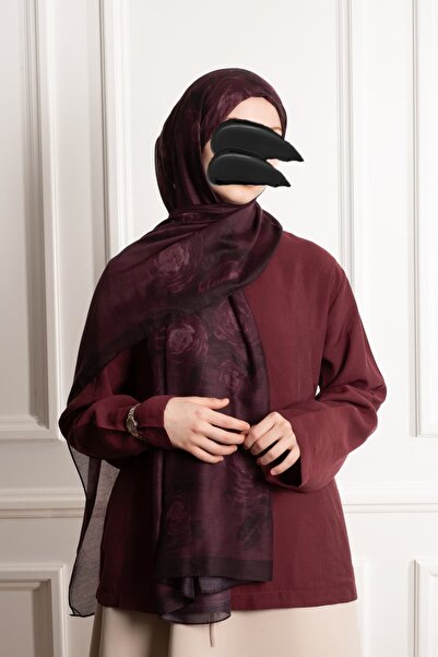 Lemaye Antik Gül Desenli Pamuk Şal - Mürdüm