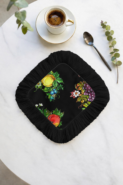 Evimde Bambaşka منديل تقديم كلاسيكي مزخرف بحواف ملونة على شكل فواكه عتيقة - م...