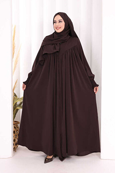 Bym Fashion Biritli Ferace ŞAL HEDİYE ! 7056 Kahverengi
