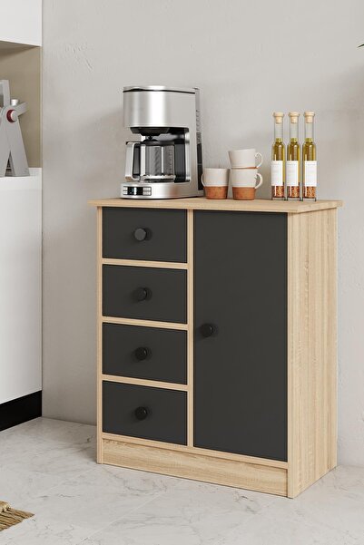 Hofga Elmar Çok Amaçlı Banyo Dolabı Kiler Dolabı Kahve Köşesi Antrasit Meşe