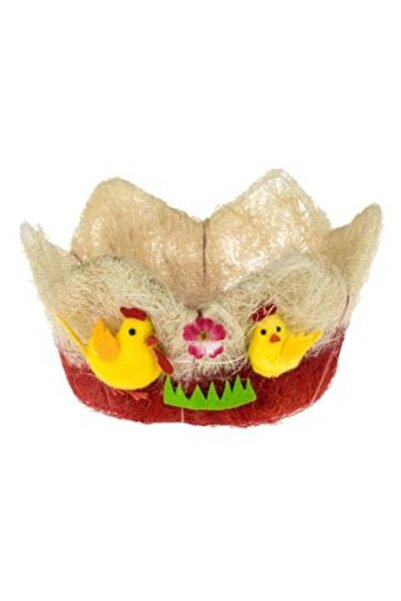 OEM Coș decorativ de Paște din iarbă roșie bej cu rățuște