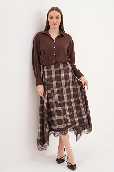 ŞİMAL Women's Skirt Lace Plaid Long Skirt 260299 -