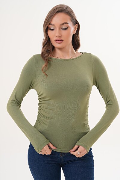 ŞİMAL Women's Side Gathered Detailed Long Sleeve Bady 260283 -