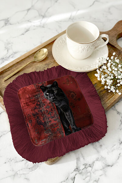 Evimde Bambaşka Πολυτελής χαρτοπετσέτα παρουσίασης με κρόσσια πάνθηρα - Μαντή...