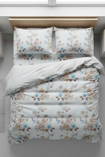 lissehome Pastel Floral Patterned 100% Cotton Double Duvet Cover Set (with Zi...