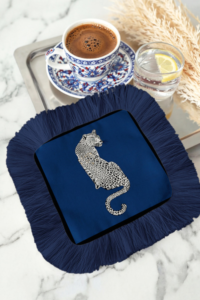 Evimde Bambaşka Leopar Motifli Saçaklı Sunum Peçetesi-Lüks Vahşi Şıklık Bohem...