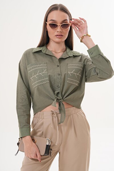 ŞİMAL Cămașă de damă cu legătură în față și detalii brodate 260266