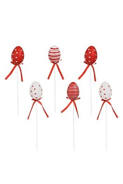 OEM Ouă decorative de Paște roșii și albe pe băț - 6 buc