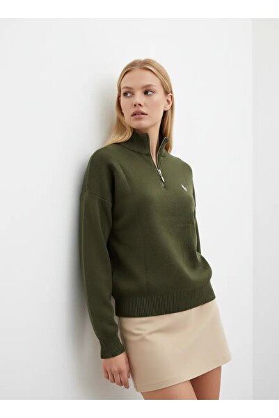 Park Karon Women's Stand Collar Half Zipper Soft Textured Knitwear Sweater 10536