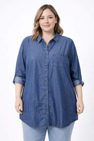 Org Marka Store Bena Lisa Tek Cep Salas Ince Kumas Uzun Kol Kot Gomlek Tunic