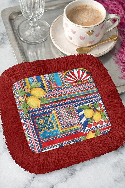 Evimde Bambaşka Șervețel de prezentare cu franjuri, cu mozaic de lămâie medit...