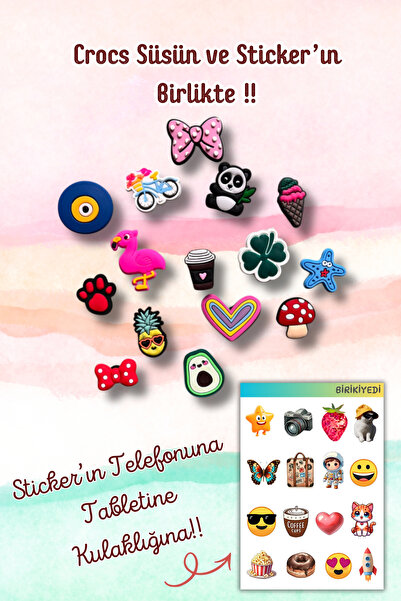 Crocs 15' Li Set Jibbitz Terlik Süsü Nazar Boncuğu ,Panda,Kalp,Yonca,Pati,Kur...