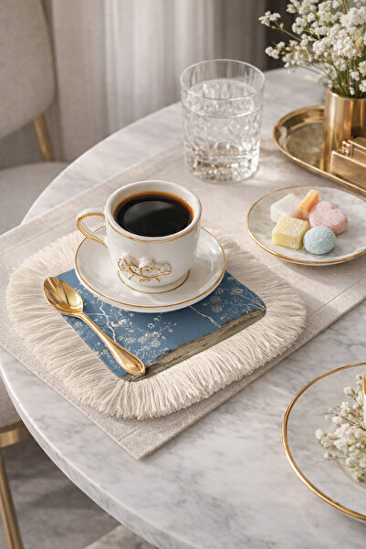 Evimde Bambaşka منديل تقديم القهوة بنمط حدائق صينية مزخرفة - منديل تقديم القه...