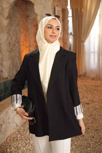 İmajButik Jachetă căptușită cu dungi negre