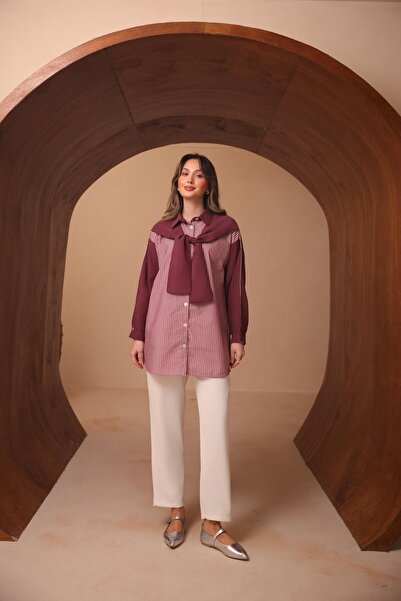 VOICTEC Women's Diagonel Fabric Shirt with Scarf