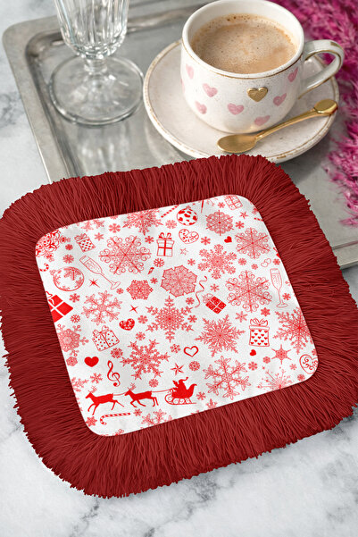 Evimde Bambaşka Șervețel de prezentare cu franjuri cu motiv roșu de Anul Nou ...