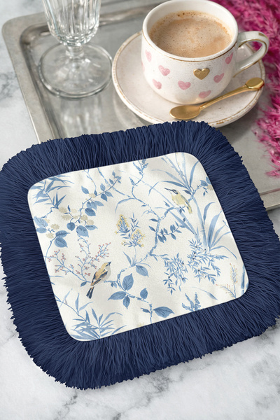 Evimde Bambaşka Șervețel elegant cu motiv de plante și păsări - Șervețel pent...