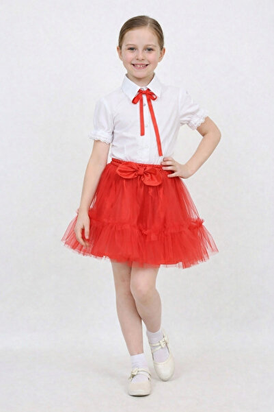 nacar çarşı Cămașă din dantelă cu fundă roșie pentru fetițe, fustă tutu cu vo...