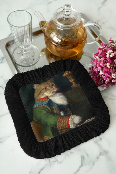 Evimde Bambaşka Πολυτελής χαρτοπετσέτα παρουσίασης με πορτρέτο γάτας και κρόσ...