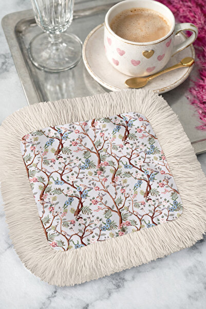 Evimde Bambaşka Șervețel elegant pentru prezentare cu franjuri și motiv flora...