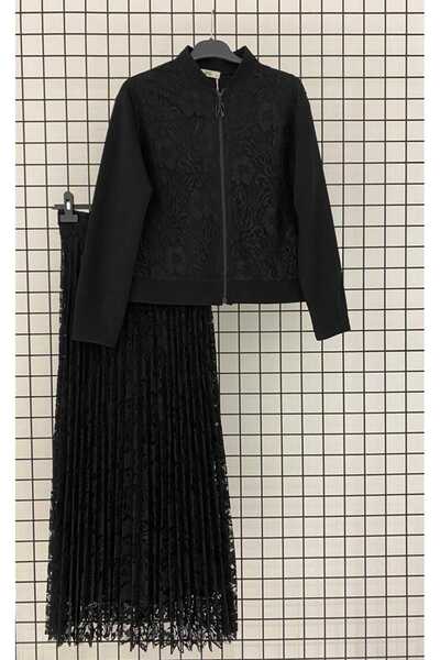 Armine TREND Yeni Sezon Dantel Detaylı Fermuarlı Ceket Piliseli Etek Takım