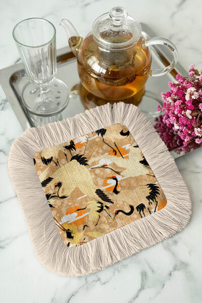 Evimde Bambaşka Șervețel de prezentare de lux cu franjuri, cu motiv macara și...