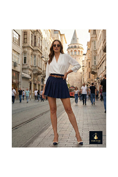 Quzu Kemer Detaylı Pileli Etek