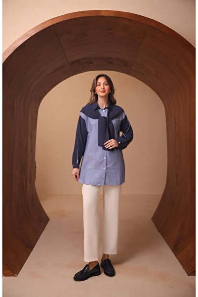 VOICTEC Women's Diagonel Fabric Shirt with Scarf