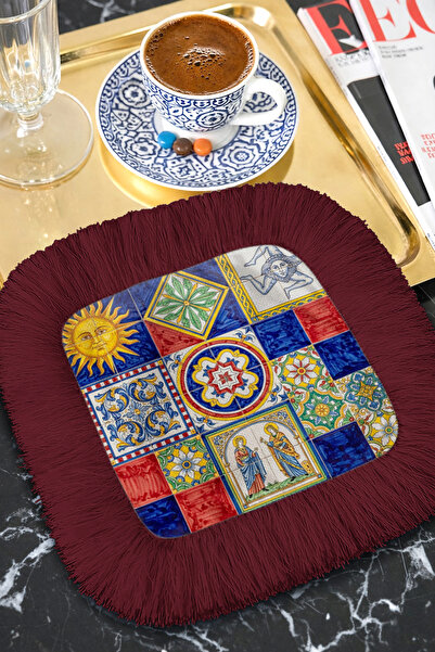 Evimde Bambaşka Șervețel de prezentare cu ciucuri și motiv mediteranean din p...