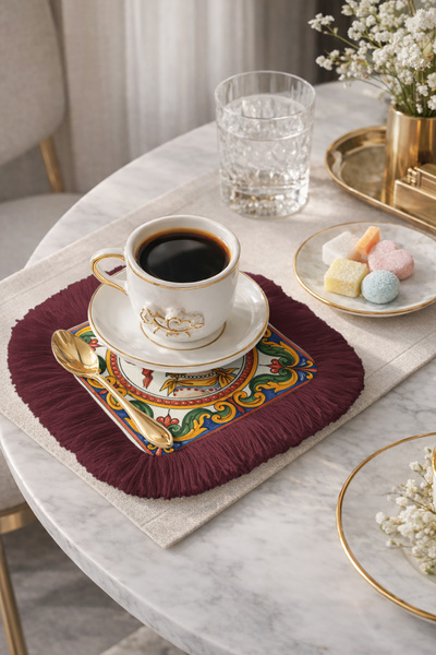 Evimde Bambaşka Șervețel de prezentare cu franjuri și model Cavaleri Italiani...