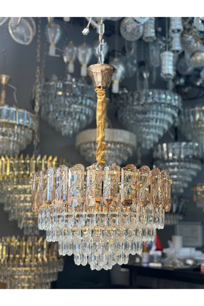 Led 50 CM KRİSTAL LÜX SALON AVİZE GOLD İTHAL KASA