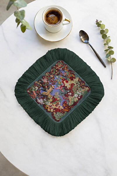 Evimde Bambaşka Șervețel de prezentare de lux cu franjuri, cu motive de păsăr...