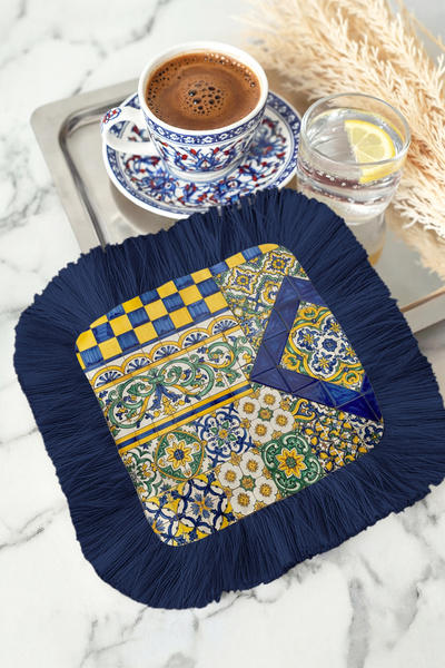 Evimde Bambaşka Șervețel de prezentare cu franjuri și motiv mediteranean - Mo...