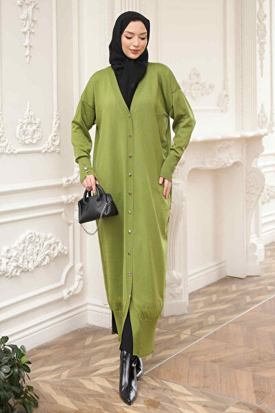 İmajButik Light Green Cool Yarn Knitwear Cardigan