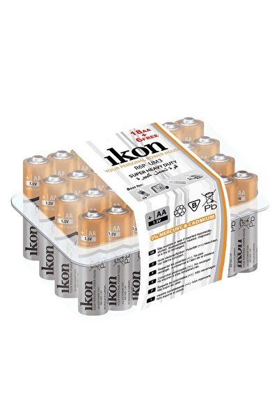 Ikon مجموعة بطاريات AA فائقة التحمل R6P UM3، 24 قطعة