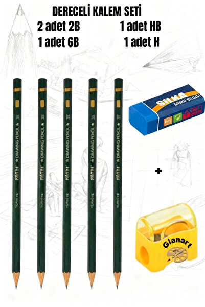 Glanart resim kalemi dereceli kalem seti fatih 2B-6B-hB-H set + silgi ve kale...
