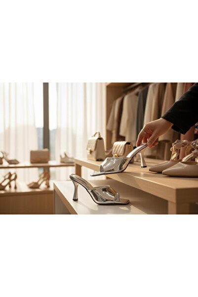 mersin md tekstil Women's Patent Leather Square Toe Slippers