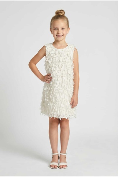SIRRI Girl's Ecru Fringed Special Occasion Dress with Bag (2-9)