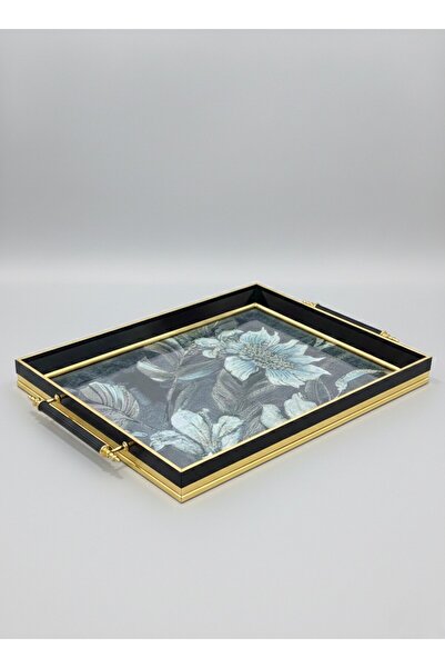 FARALYAHOME Decorative Luxury Tray 49X30X4 cm Blackgold Flower Detail Present...
